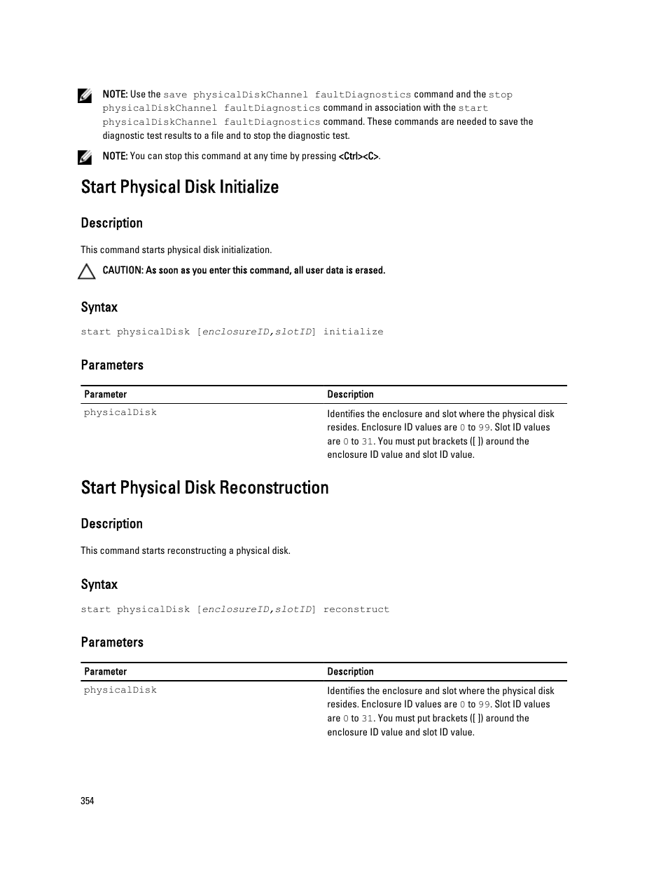 Start physical disk initialize, Start physical disk reconstruction | Dell PowerVault MD3260i User Manual | Page 354 / 388