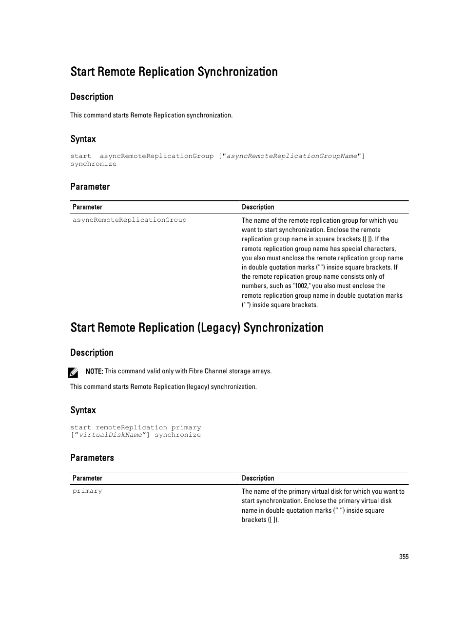 Start remote replication synchronization, Start remote replication (legacy) synchronization | Dell PowerVault MD3260i User Manual | Page 355 / 388