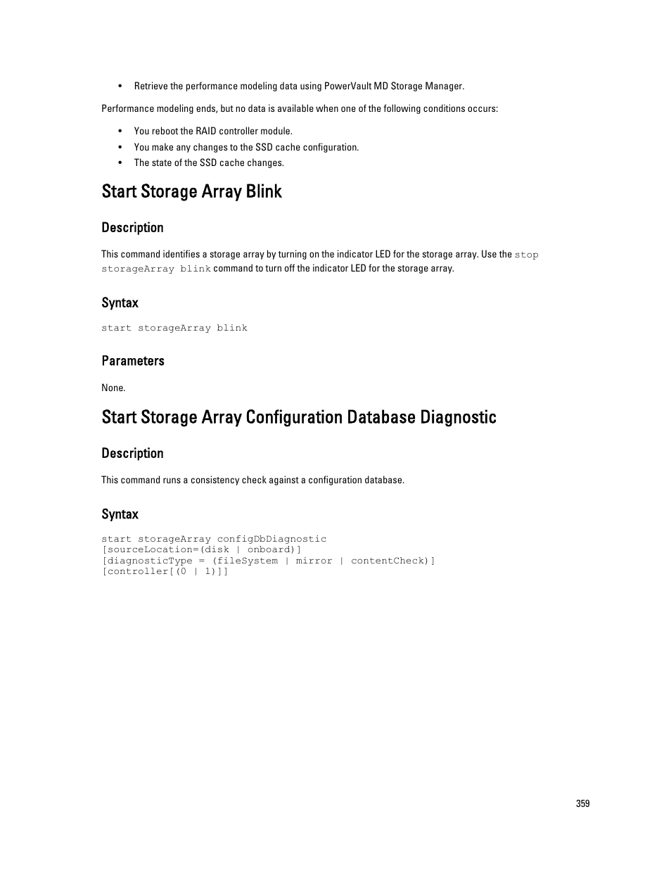 Start storage array blink | Dell PowerVault MD3260i User Manual | Page 359 / 388