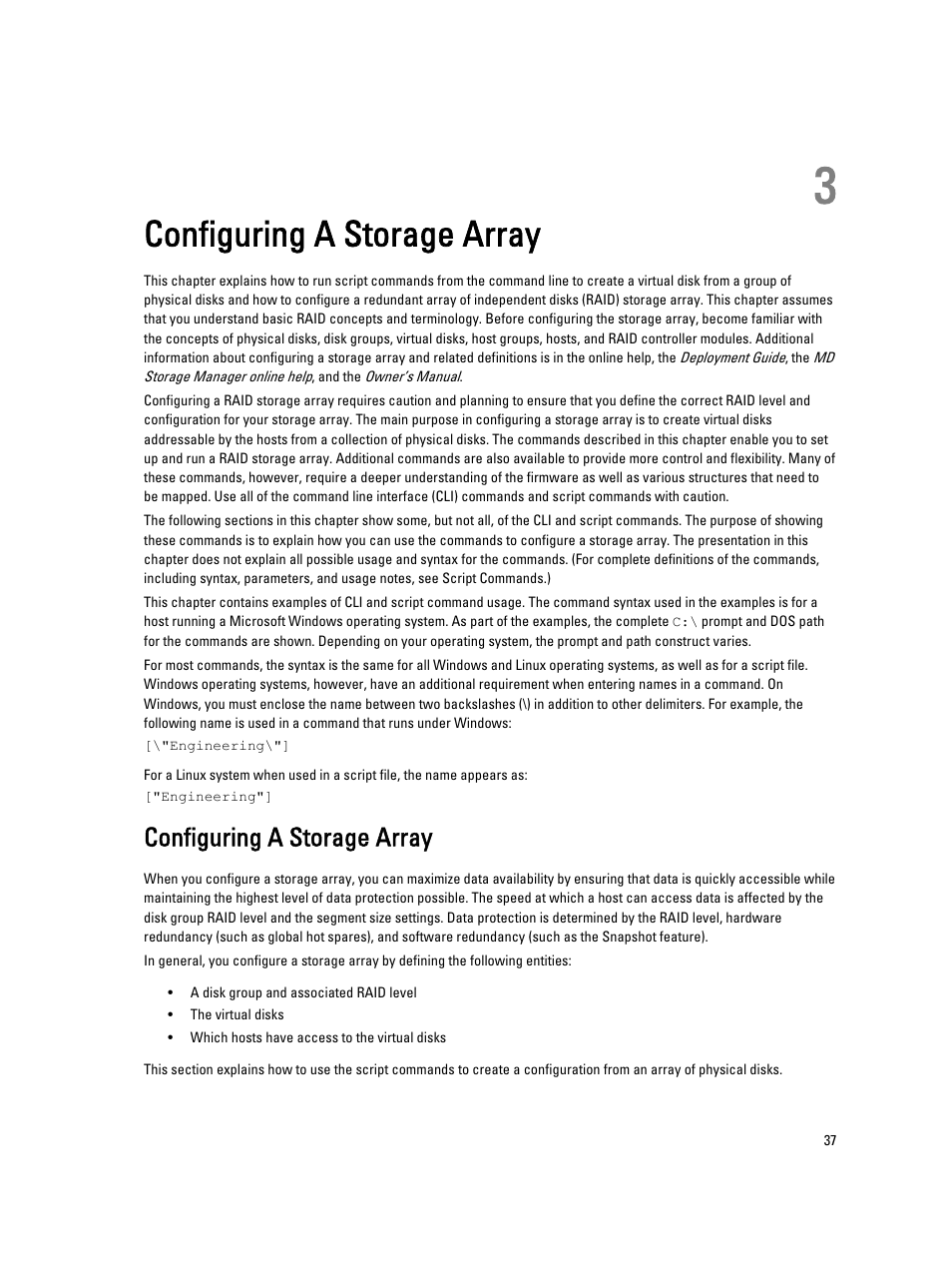 Configuring a storage array, 3 configuring a storage array | Dell PowerVault MD3260i User Manual | Page 37 / 388