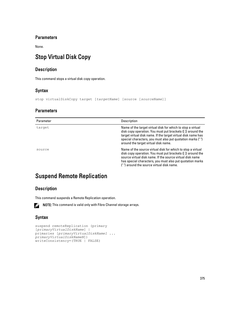 Stop virtual disk copy, Suspend remote replication | Dell PowerVault MD3260i User Manual | Page 375 / 388