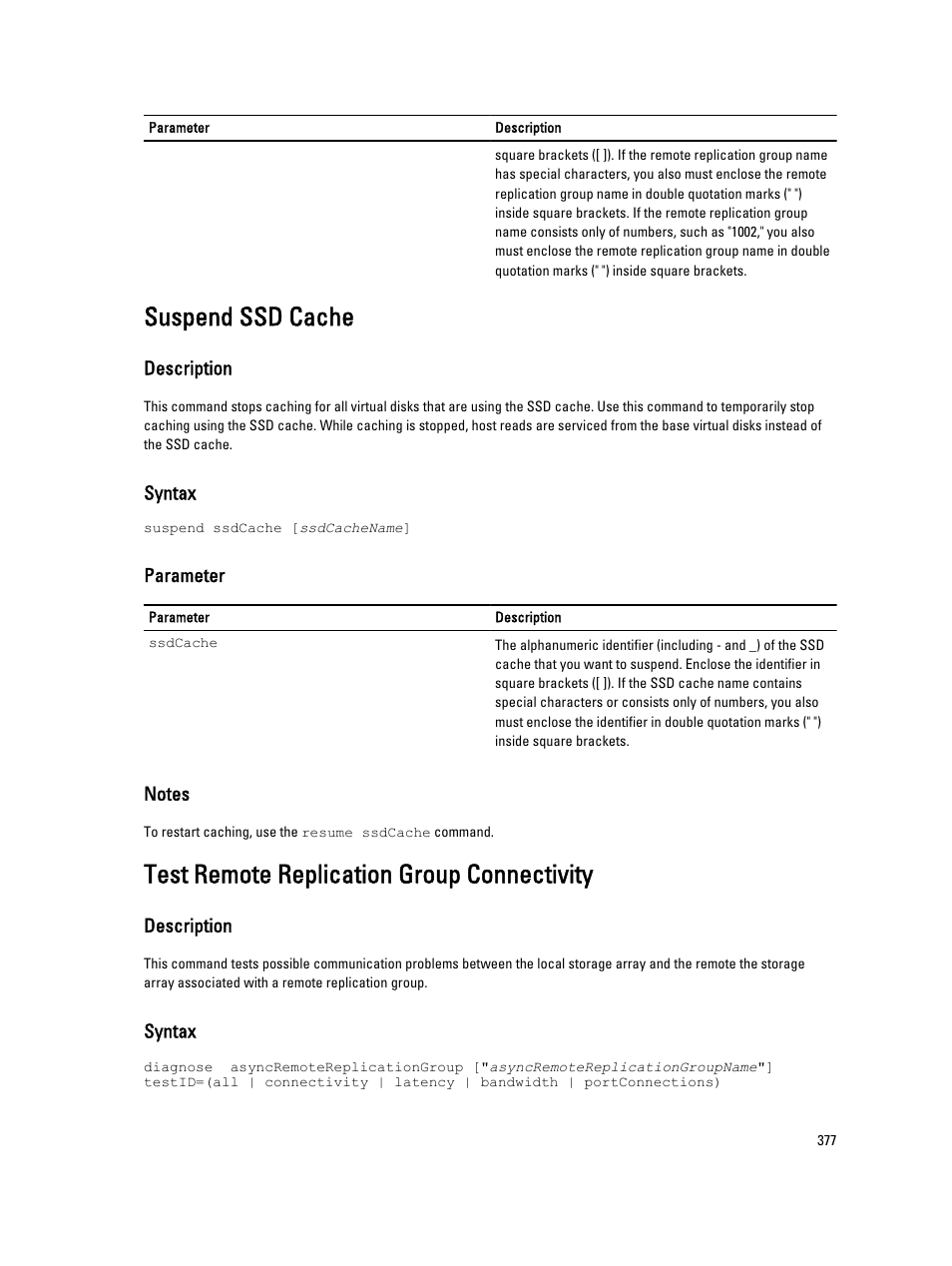 Suspend ssd cache, Test remote replication group connectivity | Dell PowerVault MD3260i User Manual | Page 377 / 388