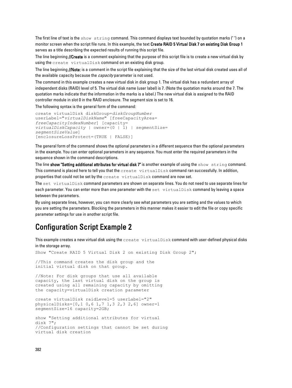 Configuration script example 2 | Dell PowerVault MD3260i User Manual | Page 382 / 388