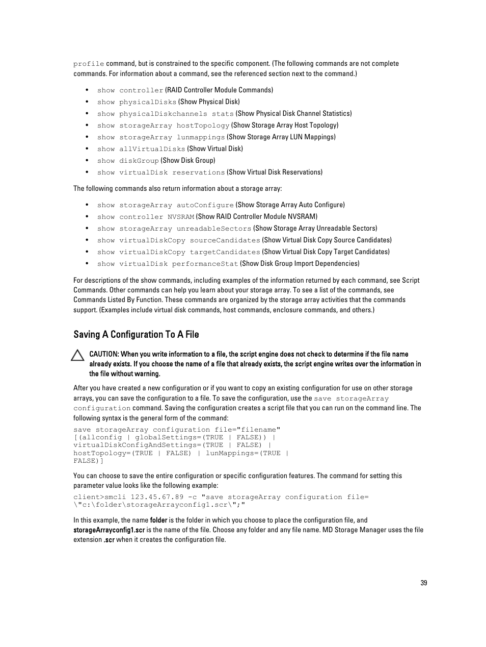 Saving a configuration to a file | Dell PowerVault MD3260i User Manual | Page 39 / 388