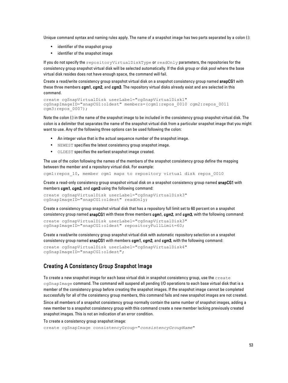 Creating a consistency group snapshot image | Dell PowerVault MD3260i User Manual | Page 53 / 388