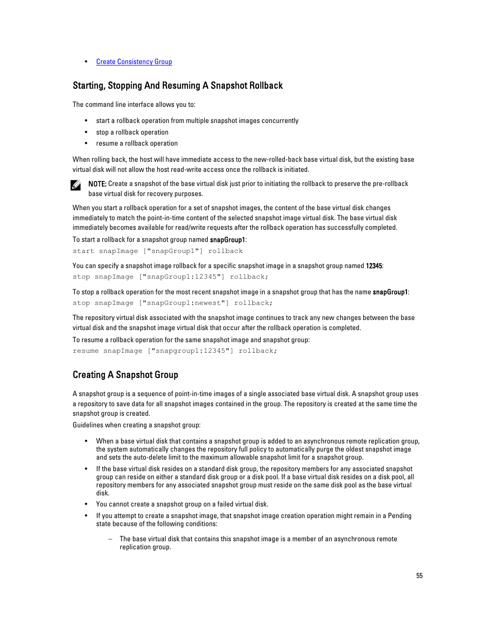 Creating a snapshot group | Dell PowerVault MD3260i User Manual | Page 55 / 388