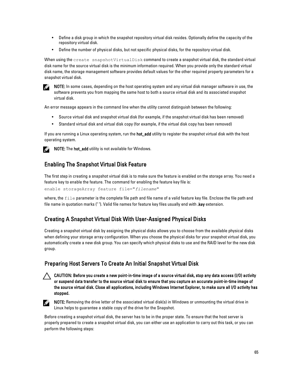 Enabling the snapshot virtual disk feature | Dell PowerVault MD3260i User Manual | Page 65 / 388