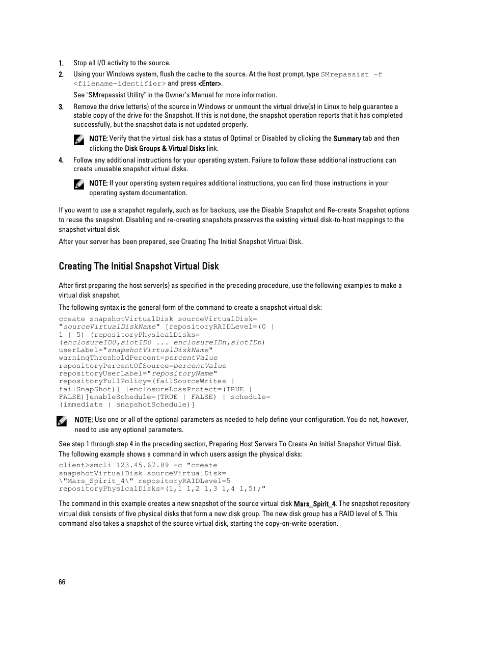 Creating the initial snapshot virtual disk | Dell PowerVault MD3260i User Manual | Page 66 / 388