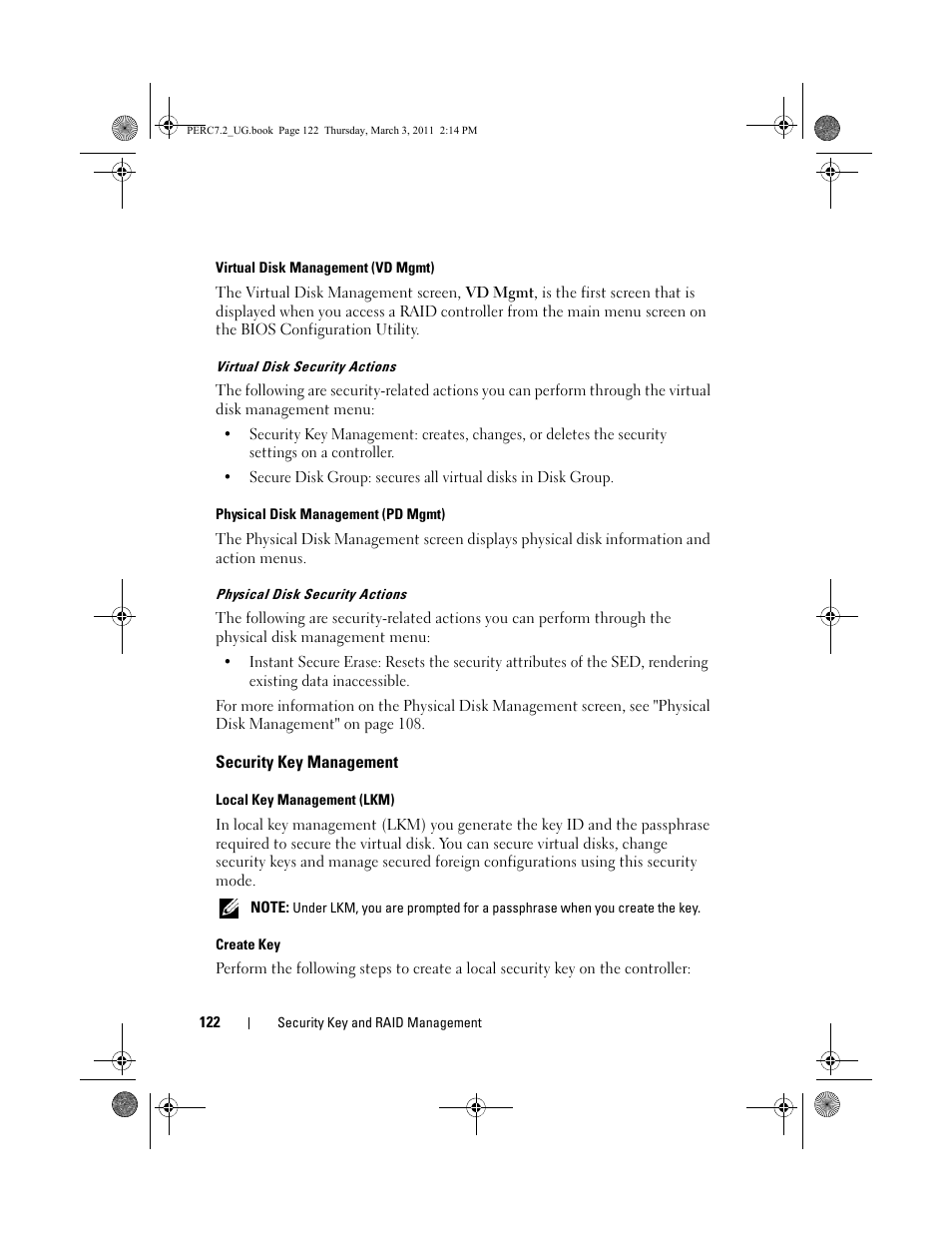 Security key management | Dell PowerEdge RAID Controller H700 User Manual | Page 122 / 178