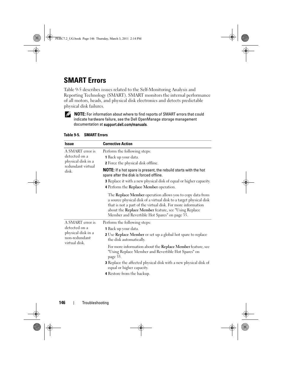 Smart errors | Dell PowerEdge RAID Controller H700 User Manual | Page 146 / 178