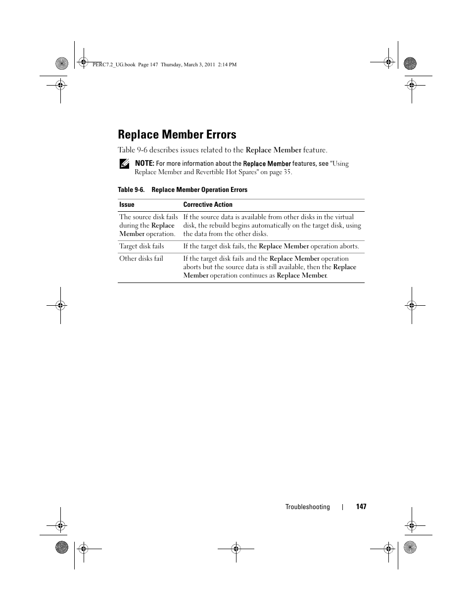Replace member errors | Dell PowerEdge RAID Controller H700 User Manual | Page 147 / 178