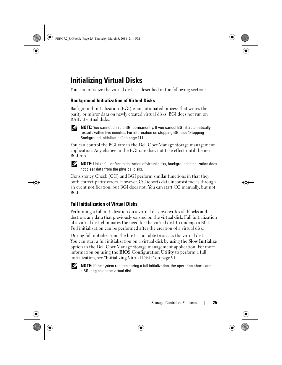 Initializing virtual disks, Background initialization of virtual disks, Full initialization of virtual disks | Dell PowerEdge RAID Controller H700 User Manual | Page 25 / 178