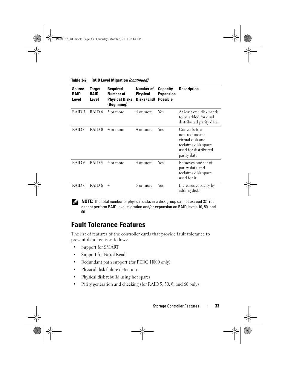 Fault tolerance features | Dell PowerEdge RAID Controller H700 User Manual | Page 33 / 178