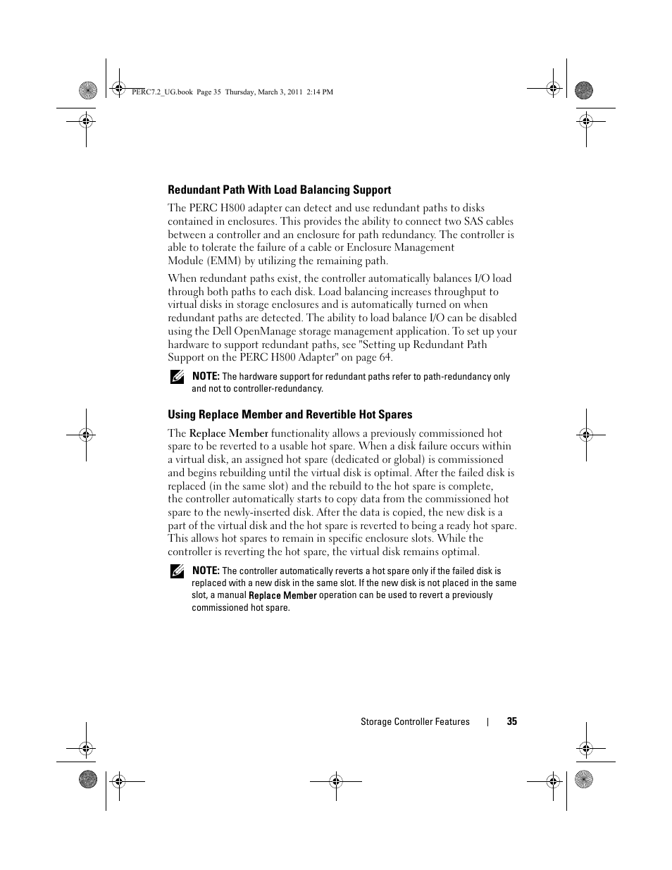 Redundant path with load balancing support, Using replace member and revertible hot spares, Redundant path with load | Balancing support, Using replace member and, Revertible hot spares | Dell PowerEdge RAID Controller H700 User Manual | Page 35 / 178