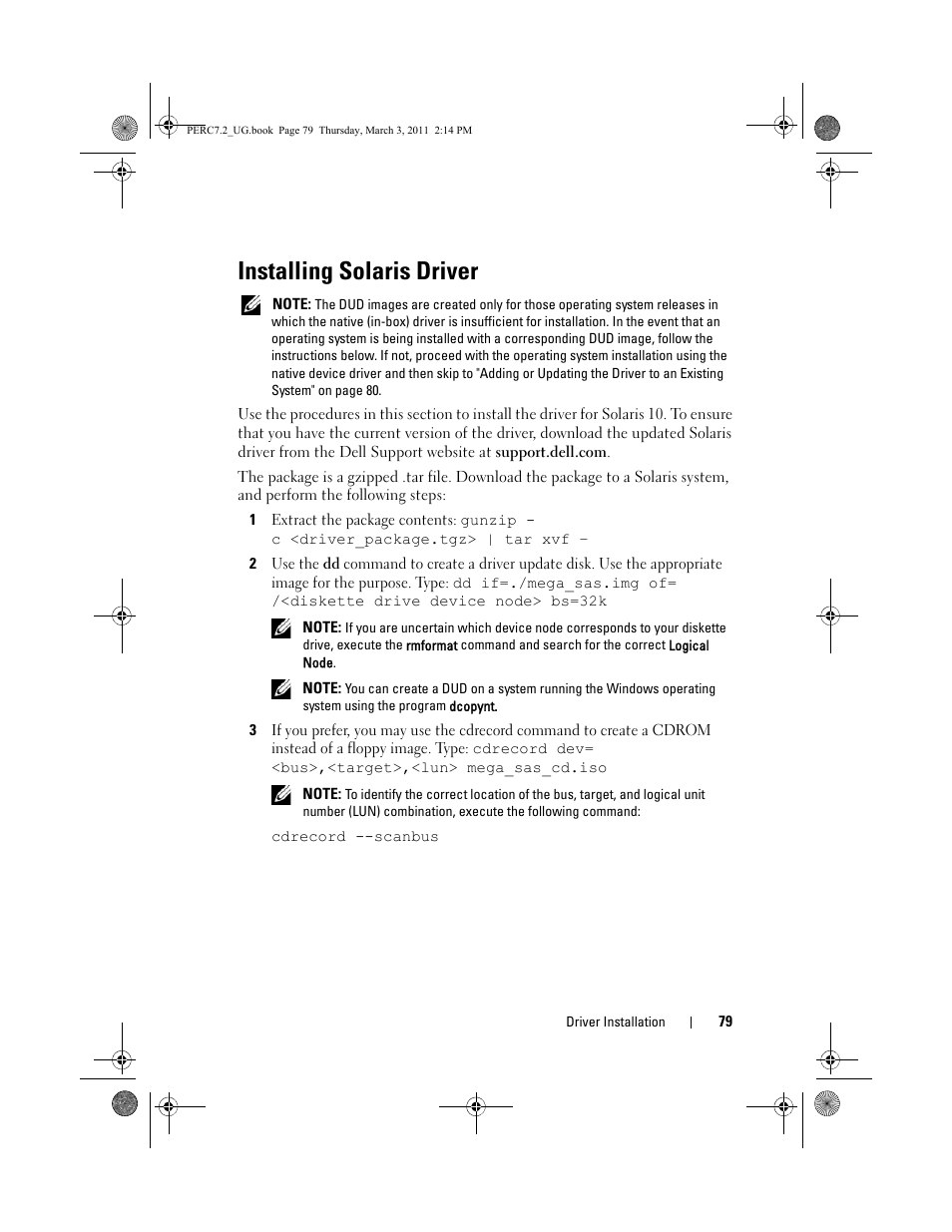 Installing solaris driver | Dell PowerEdge RAID Controller H700 User Manual | Page 79 / 178