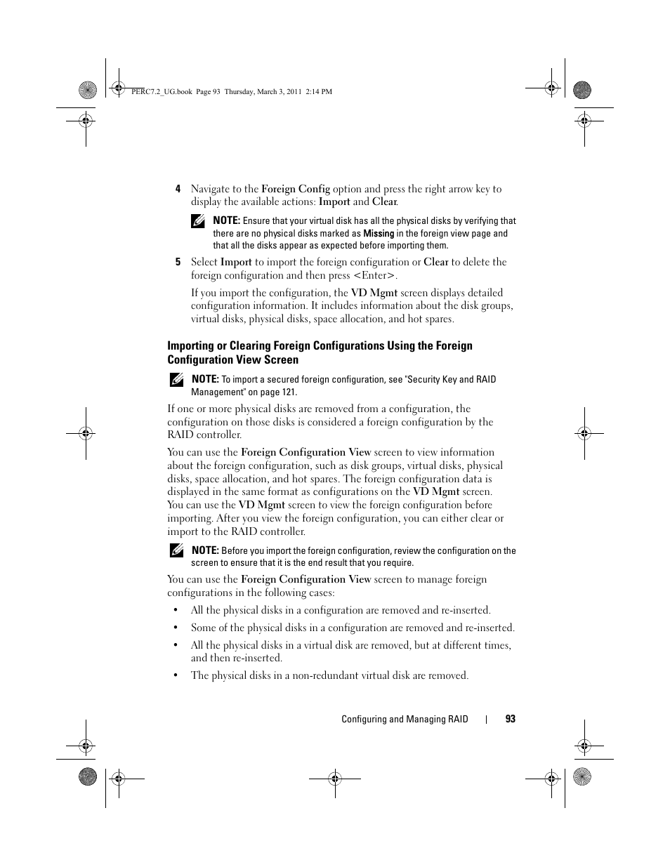 Importing or clearing foreign configurations, Using the foreign configuration view screen | Dell PowerEdge RAID Controller H700 User Manual | Page 93 / 178