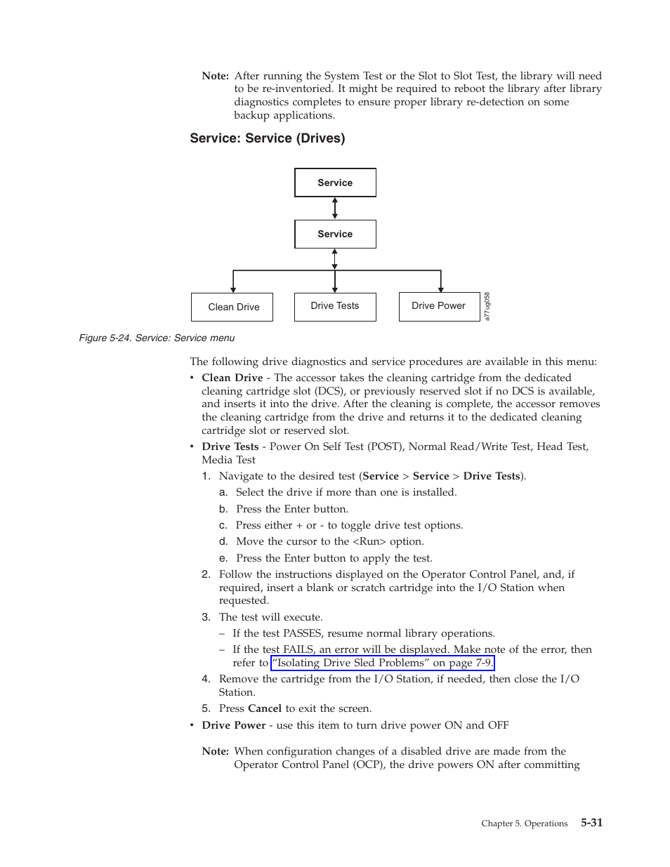 Service: service (drives), Service: service menu | Dell PowerVault TL4000 User Manual | Page 129 / 306