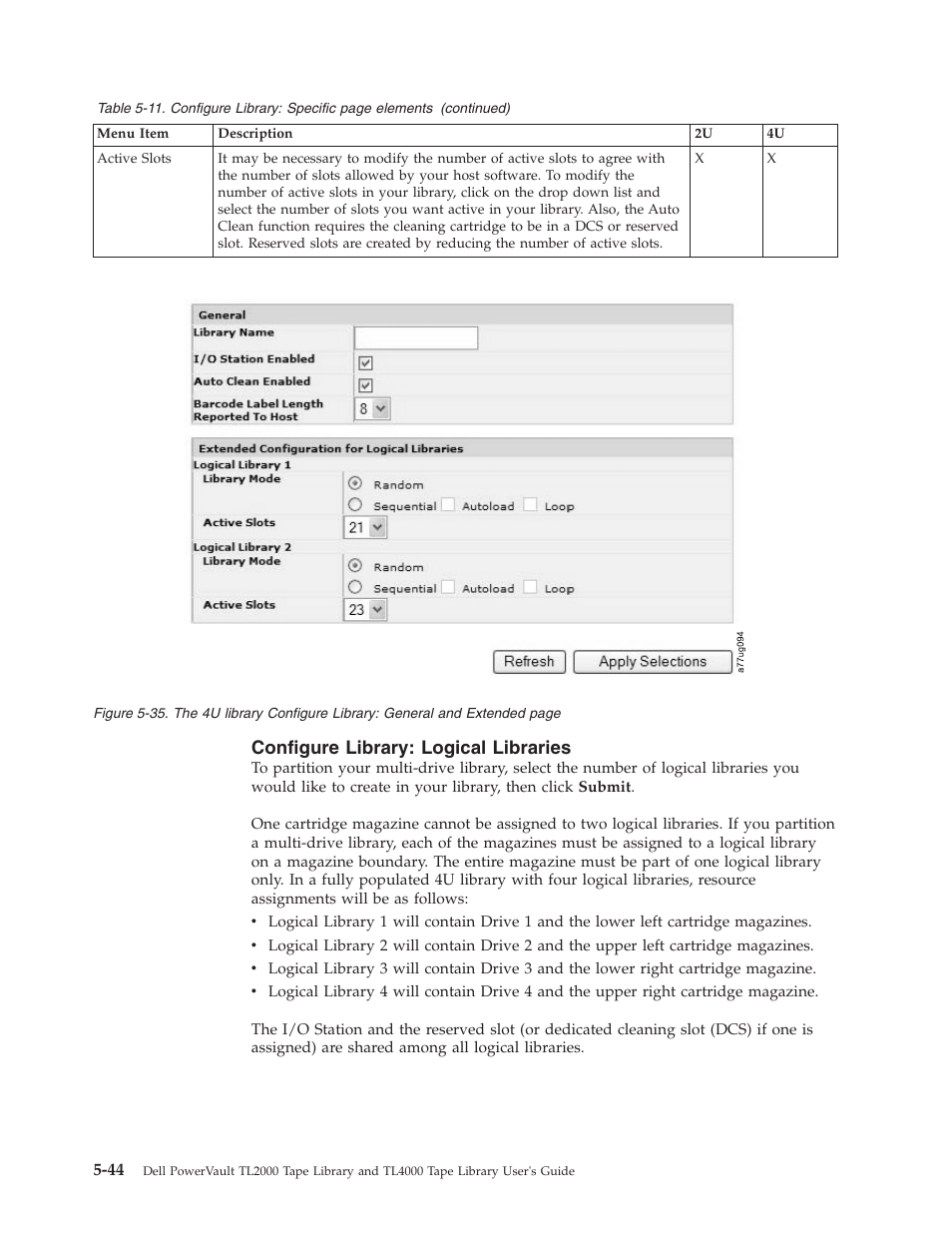 Configure library: logical libraries | Dell PowerVault TL4000 User Manual | Page 142 / 306