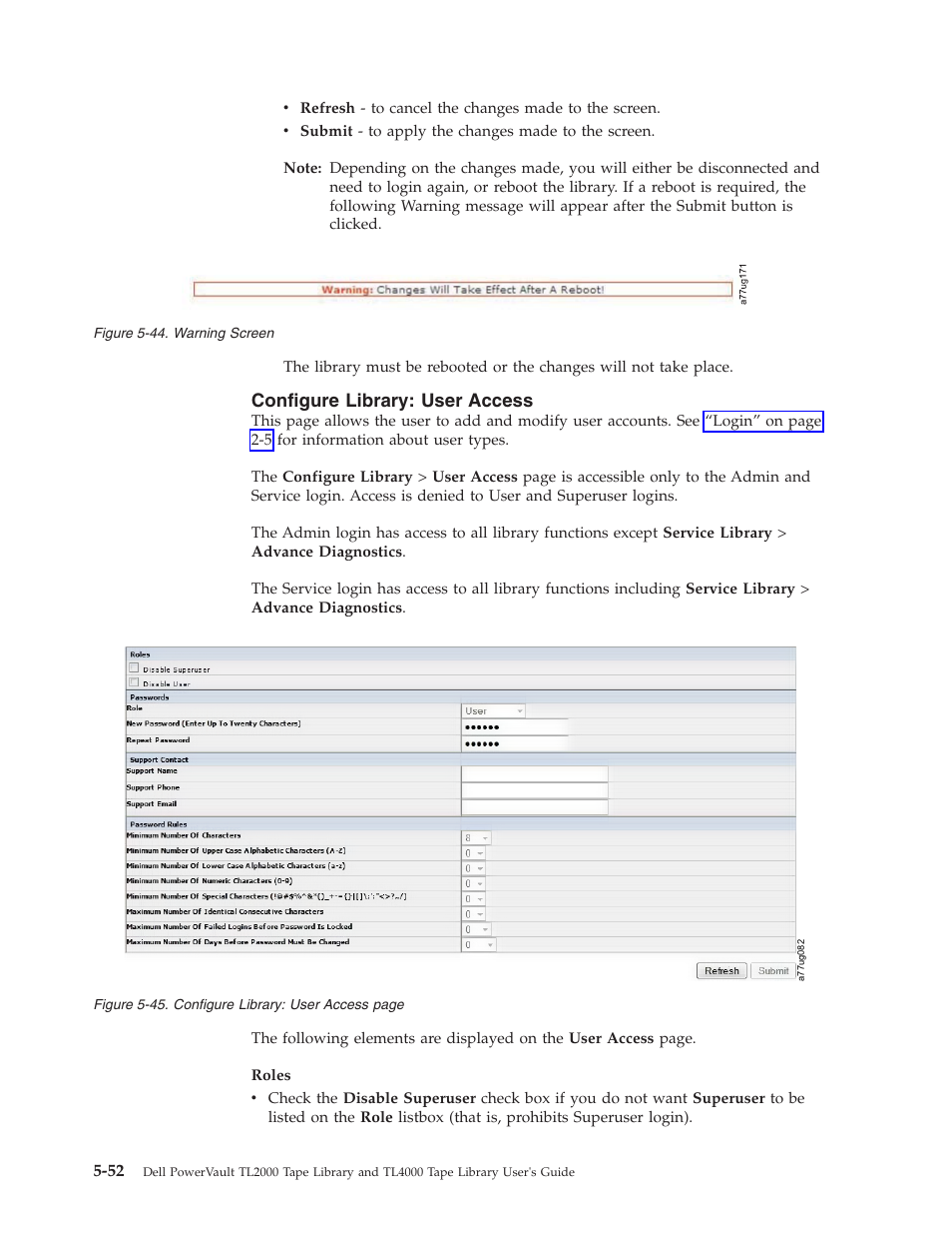 Configure library: user access, Warning screen | Dell PowerVault TL4000 User Manual | Page 150 / 306