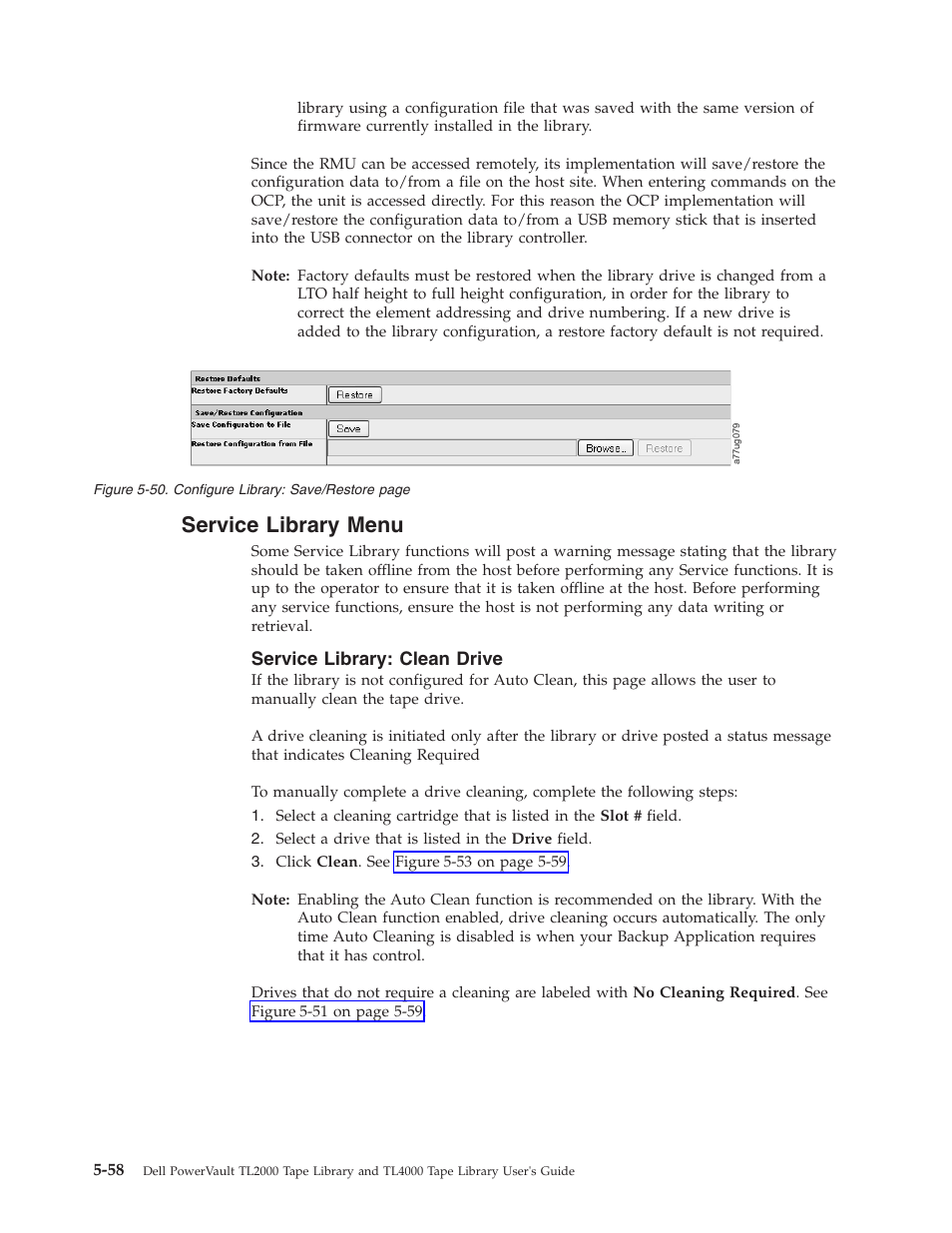 Service library menu, Service library: clean drive | Dell PowerVault TL4000 User Manual | Page 156 / 306