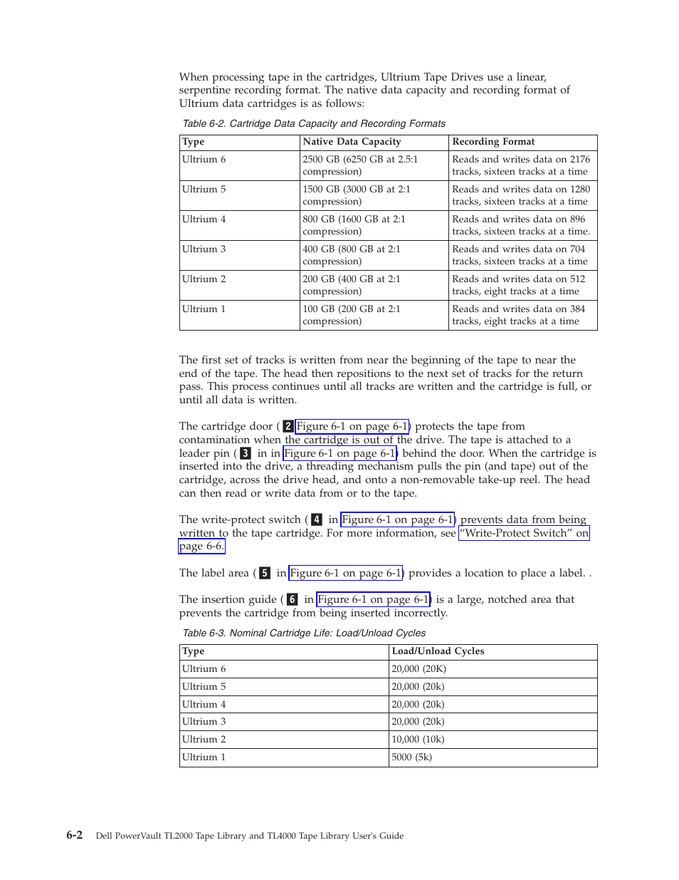 Cartridge data capacity and recording formats, Nominal cartridge life: load/unload cycles | Dell PowerVault TL4000 User Manual | Page 168 / 306