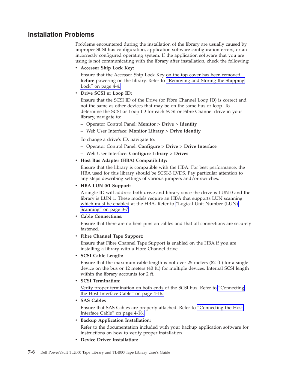 Installation problems | Dell PowerVault TL4000 User Manual | Page 182 / 306