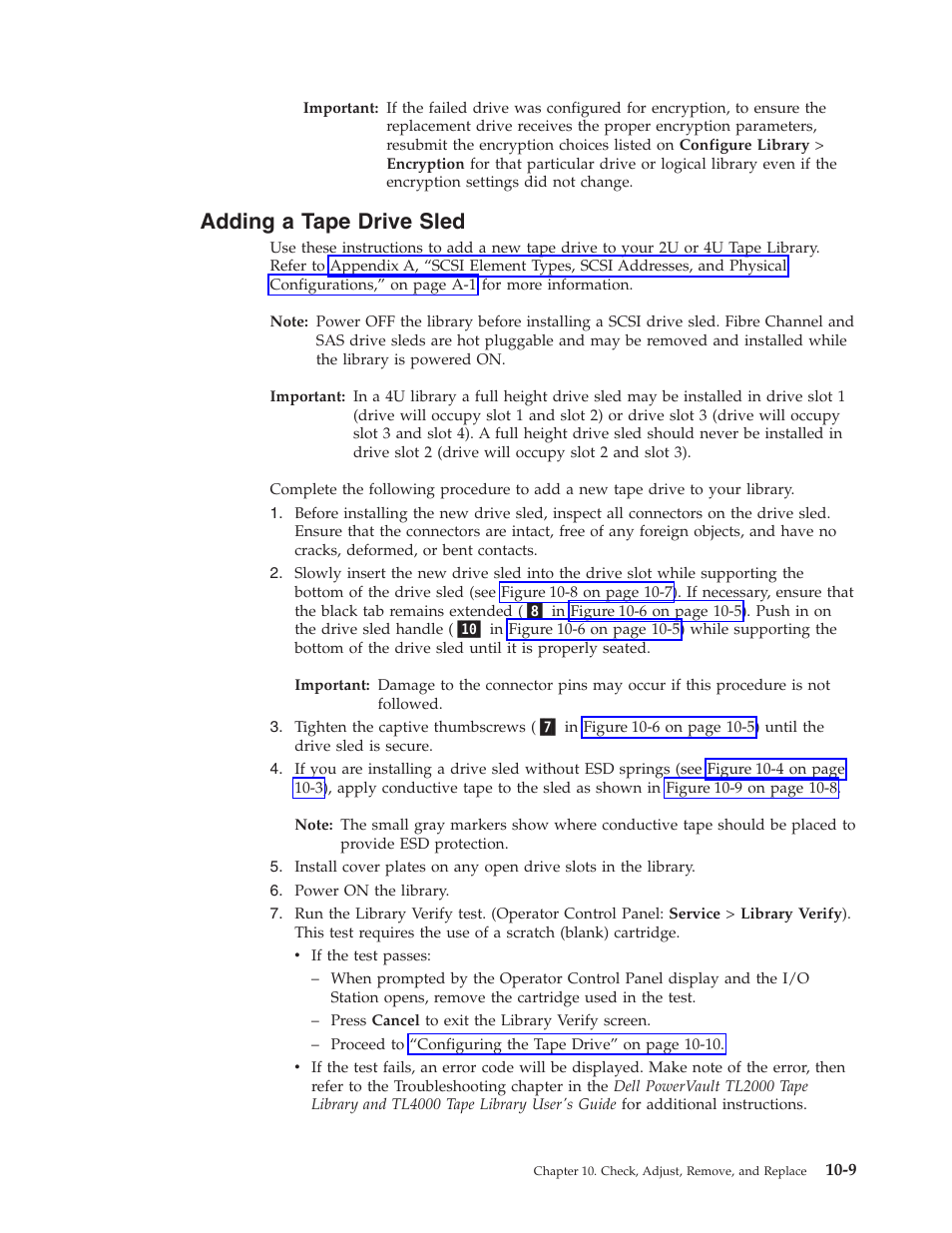 Adding a tape drive sled | Dell PowerVault TL4000 User Manual | Page 219 / 306
