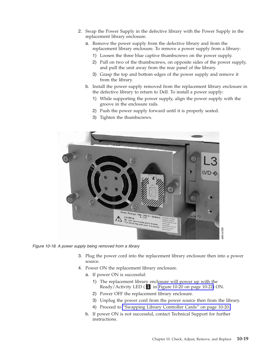 18. a power supply being removed from a, Library | Dell PowerVault TL4000 User Manual | Page 229 / 306