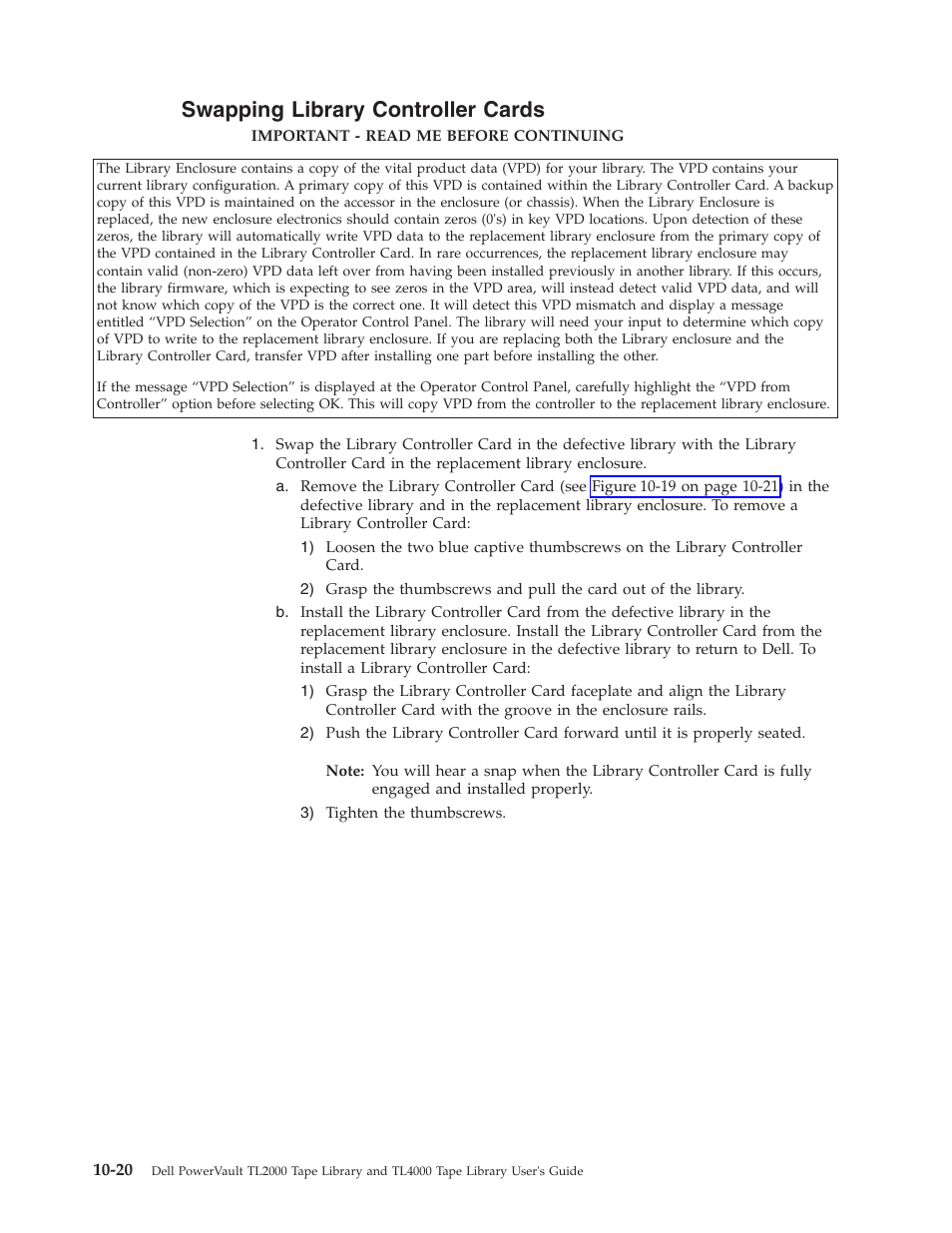 Swapping library controller cards | Dell PowerVault TL4000 User Manual | Page 230 / 306