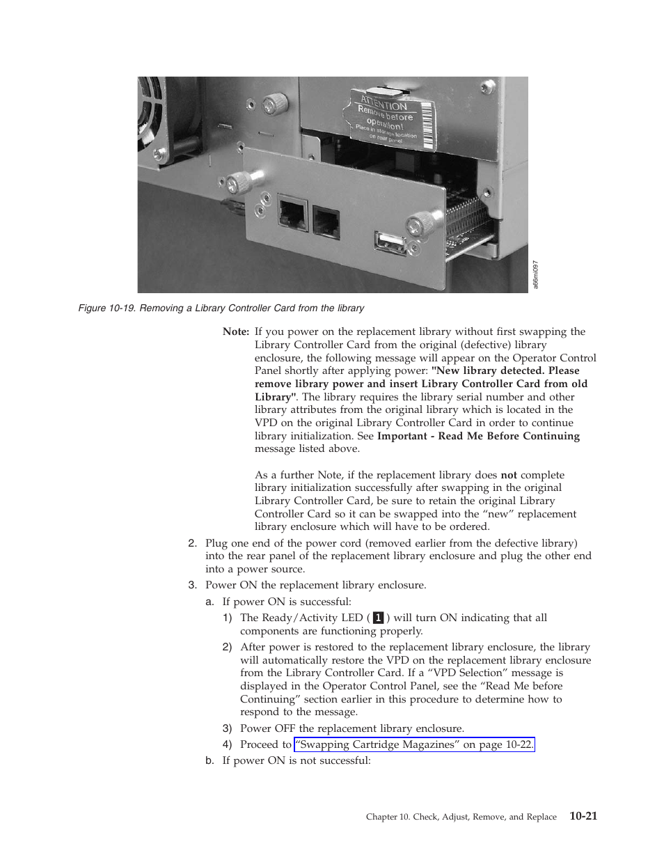 19. removing a library controller card from, The library | Dell PowerVault TL4000 User Manual | Page 231 / 306