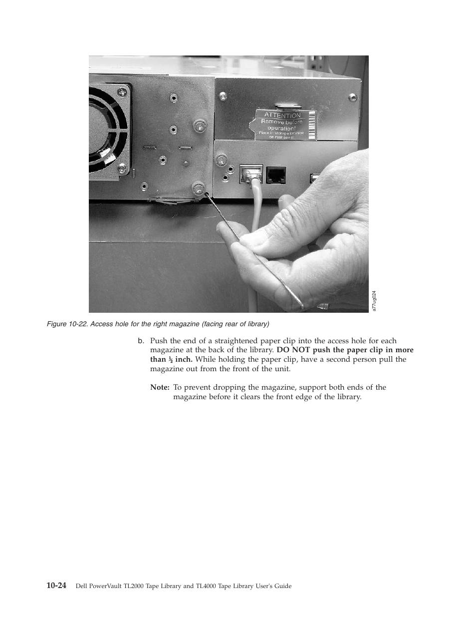 22. access hole for the right magazine (facing, Rear of library) | Dell PowerVault TL4000 User Manual | Page 234 / 306