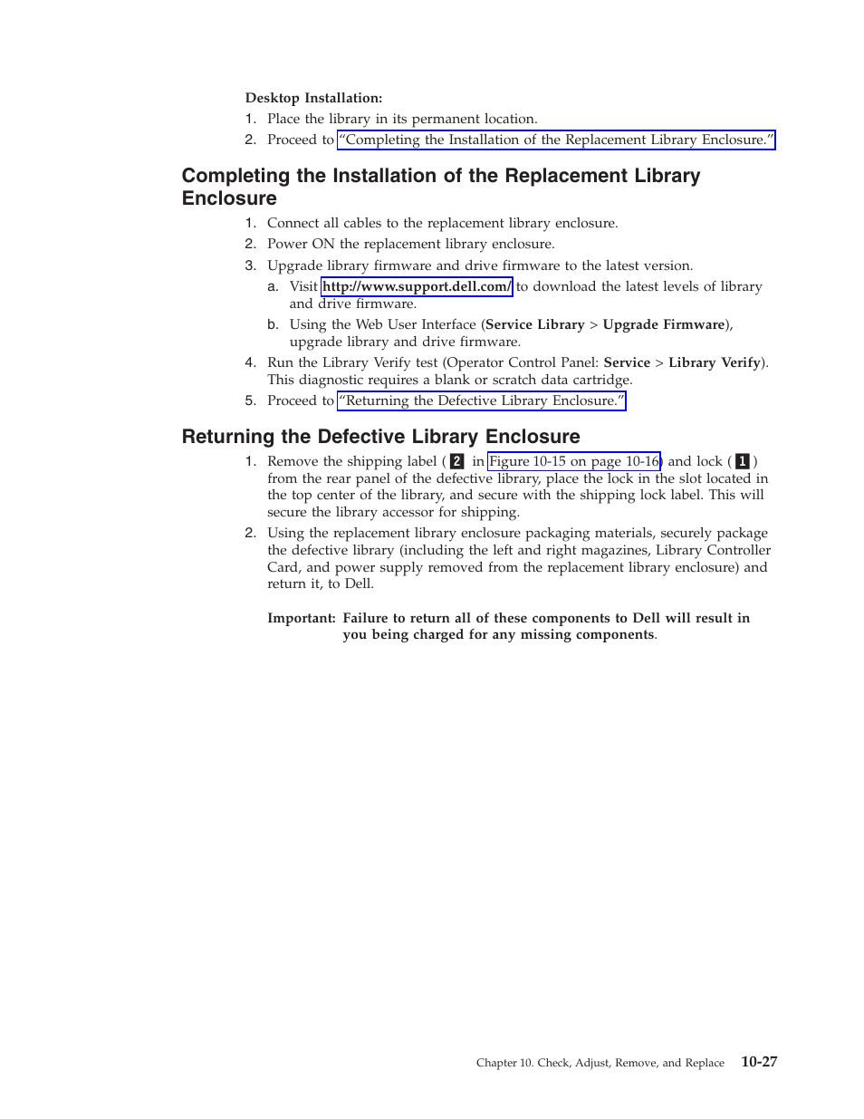 Returning the defective library enclosure | Dell PowerVault TL4000 User Manual | Page 237 / 306