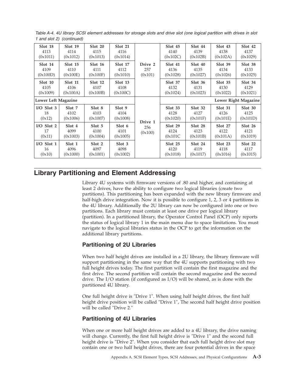 Library partitioning and element addressing, Partitioning of 2u libraries, Partitioning of 4u libraries | Dell PowerVault TL4000 User Manual | Page 241 / 306