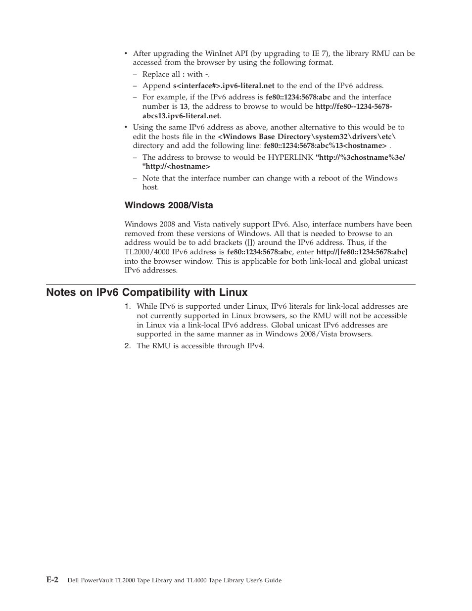 Notes on ipv6 compatibility with linux | Dell PowerVault TL4000 User Manual | Page 274 / 306