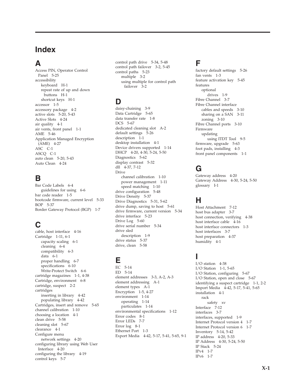 Index, Index . . . . . . . . . . . . . . . x-1, Index a | Dell PowerVault TL4000 User Manual | Page 301 / 306