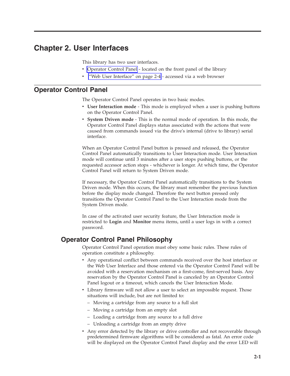 Chapter 2. user interfaces, Operator control panel, Operator control panel philosophy | Chapter 2. user interfaces -1 | Dell PowerVault TL4000 User Manual | Page 35 / 306