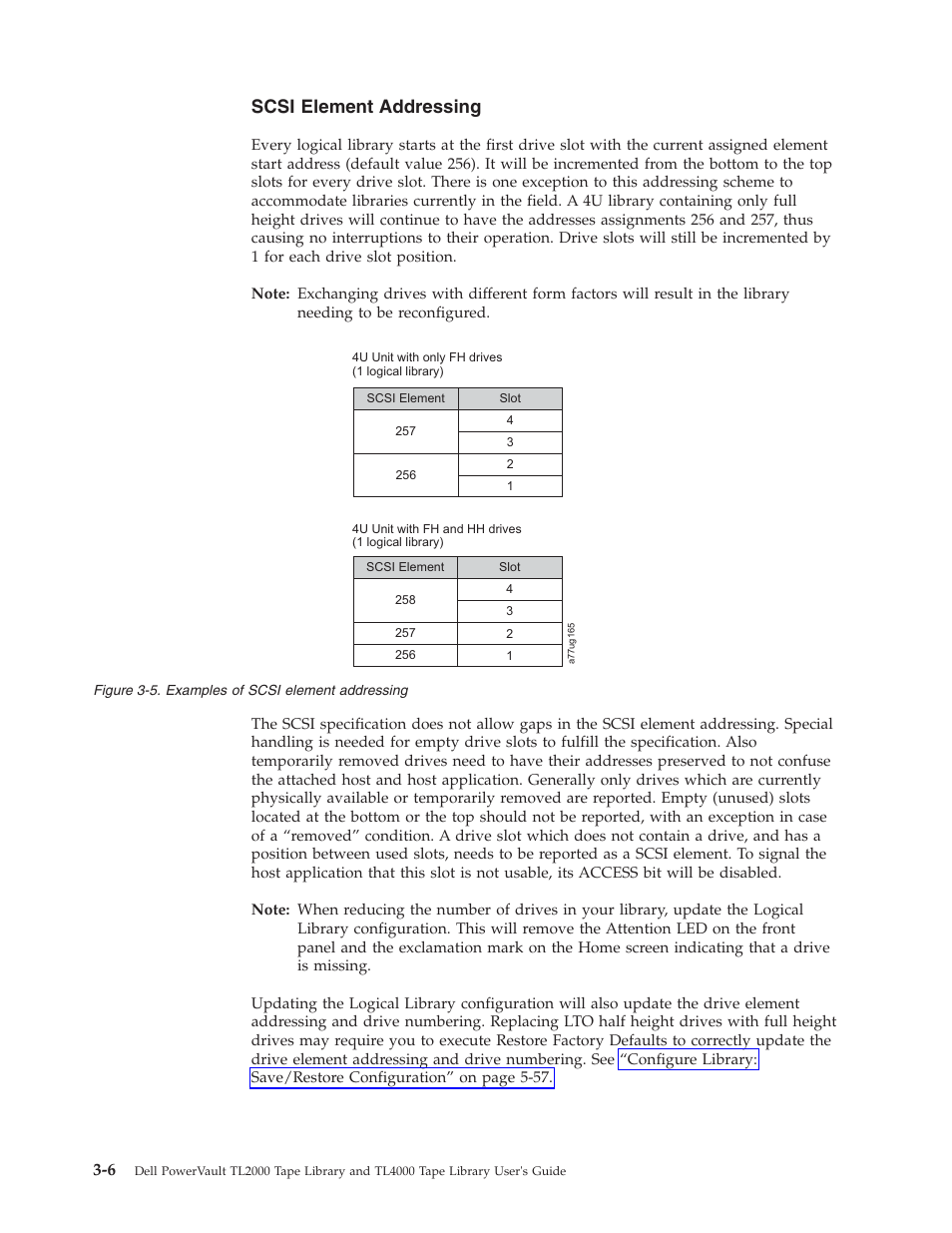 Examples of scsi element addressing, Scsi element addressing | Dell PowerVault TL4000 User Manual | Page 48 / 306