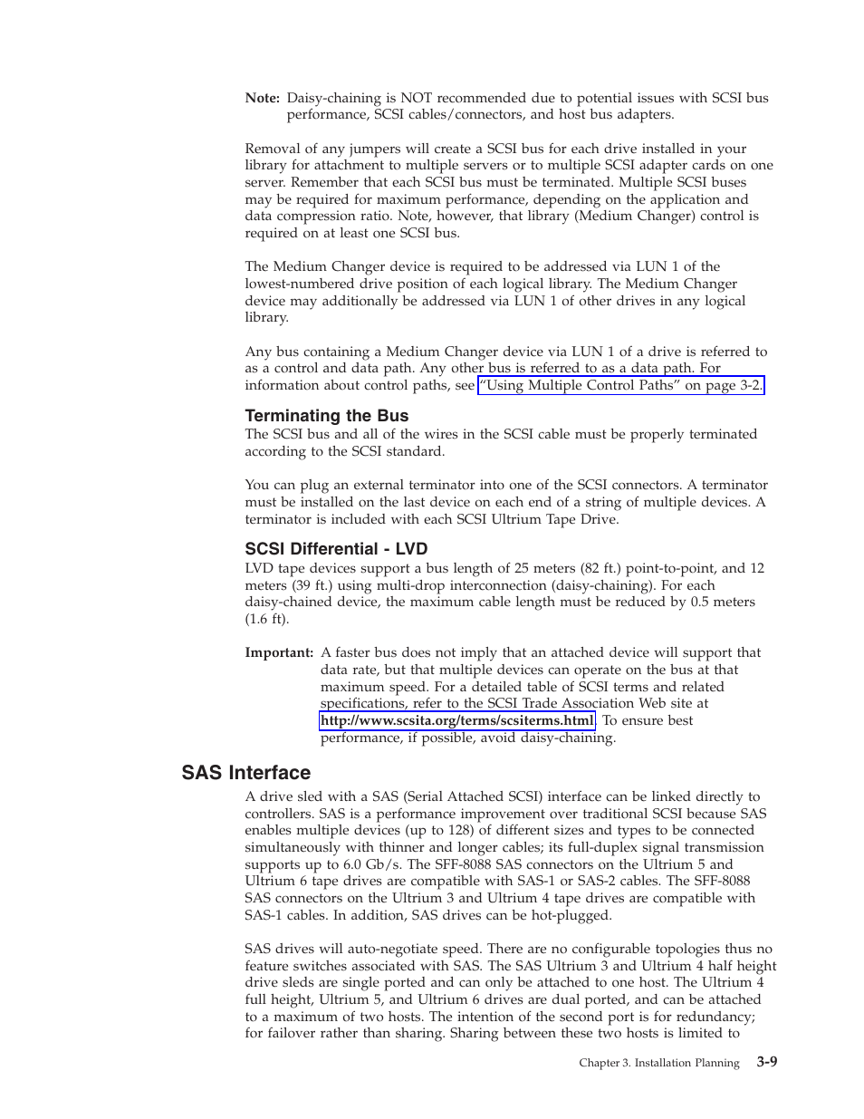 Terminating the bus, Scsi differential - lvd, Sas interface | Dell PowerVault TL4000 User Manual | Page 51 / 306