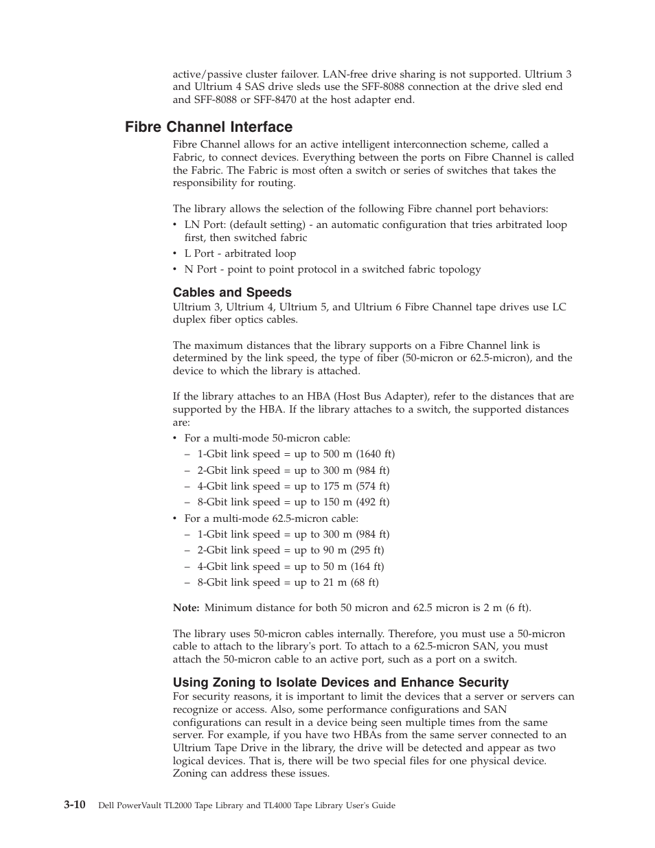 Fibre channel interface, Cables and speeds | Dell PowerVault TL4000 User Manual | Page 52 / 306