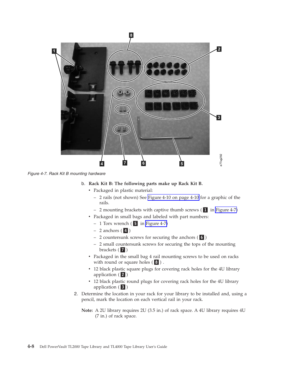 Rack kit b mounting hardware | Dell PowerVault TL4000 User Manual | Page 62 / 306