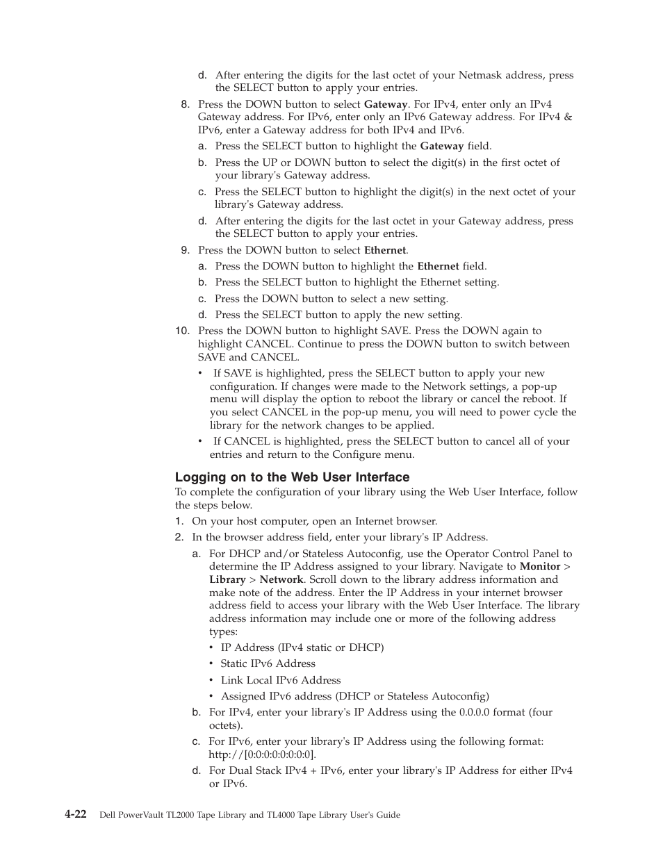 Logging on to the web user interface | Dell PowerVault TL4000 User Manual | Page 76 / 306