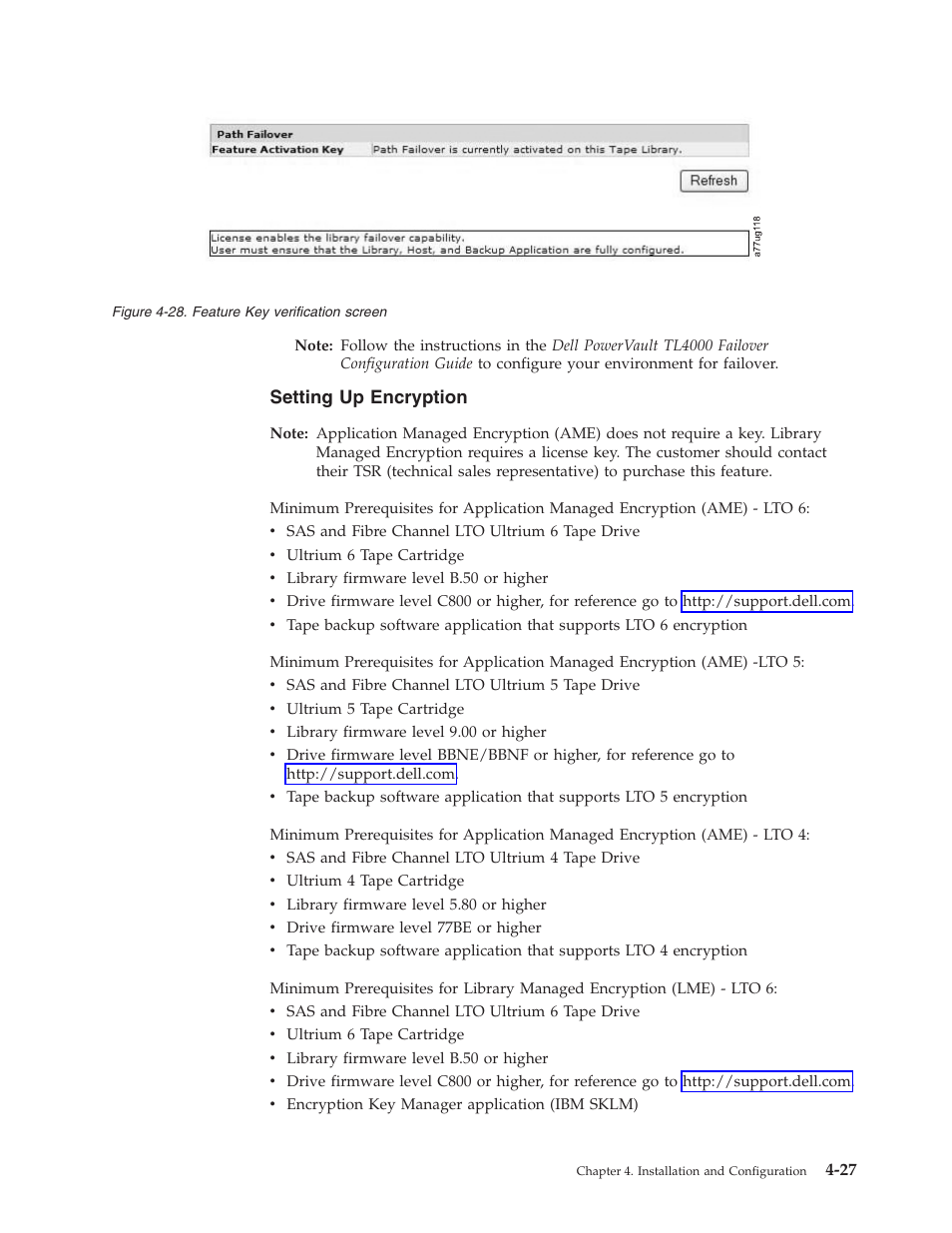 Setting up encryption, Feature key verification screen | Dell PowerVault TL4000 User Manual | Page 81 / 306