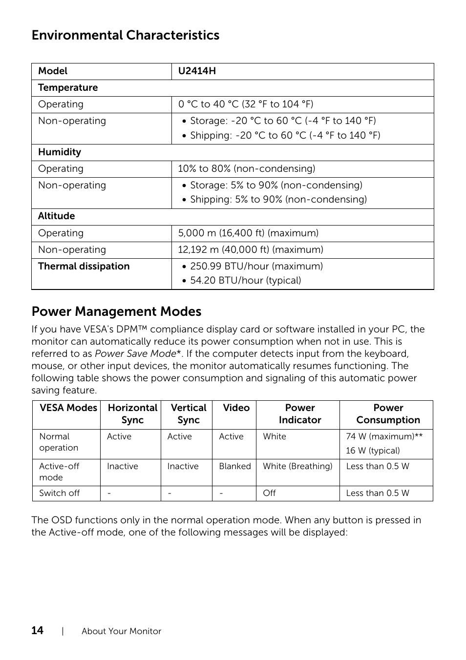 Dell U2414H Monitor User Manual | Page 14 / 63