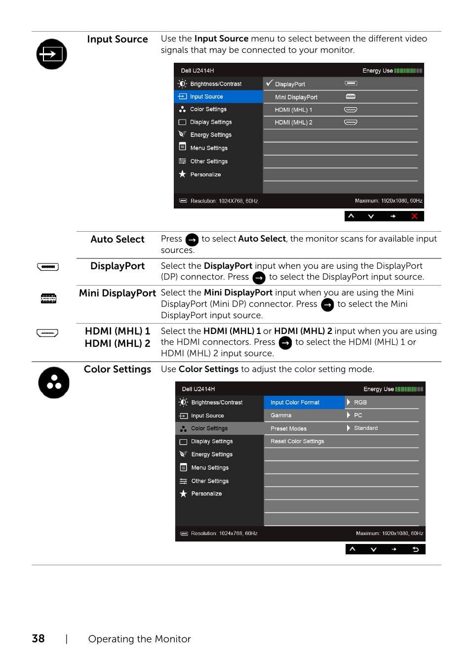 Dell U2414H Monitor User Manual | Page 38 / 63