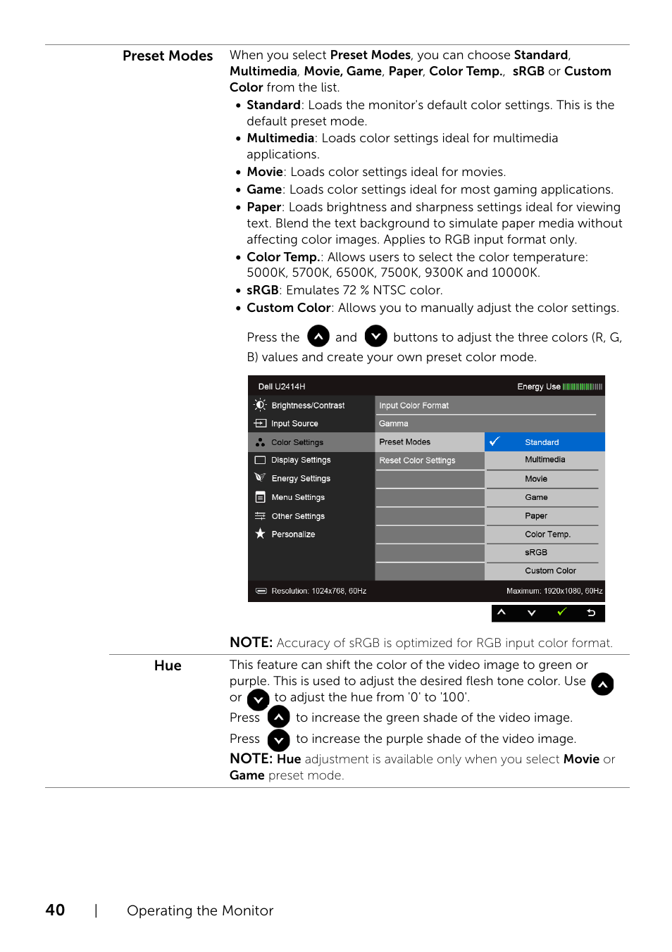 Dell U2414H Monitor User Manual | Page 40 / 63