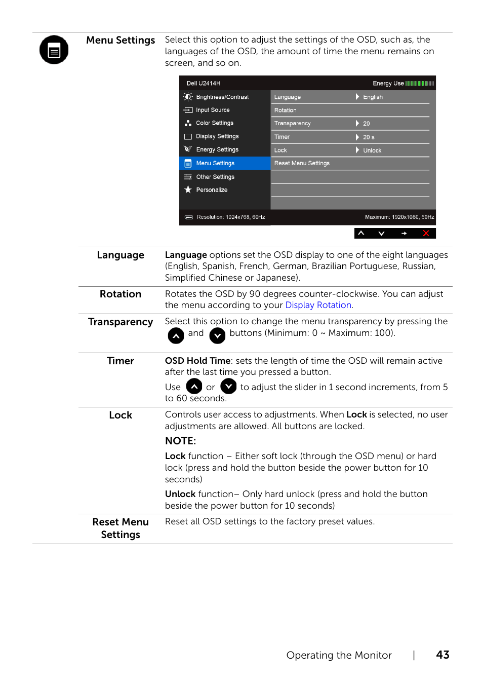 Dell U2414H Monitor User Manual | Page 43 / 63