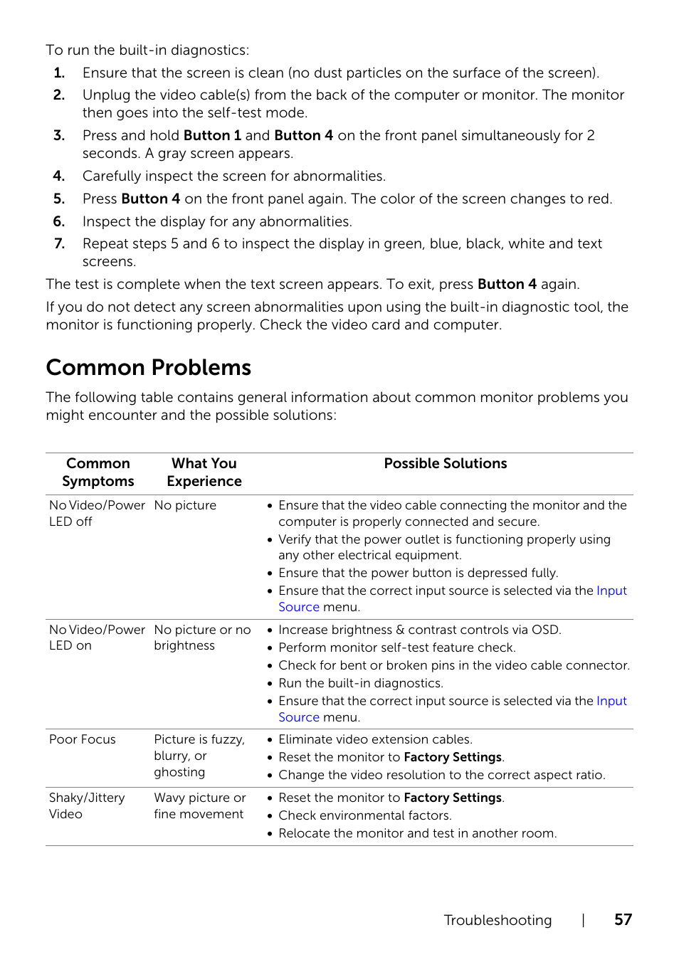 Common problems | Dell U2414H Monitor User Manual | Page 57 / 63