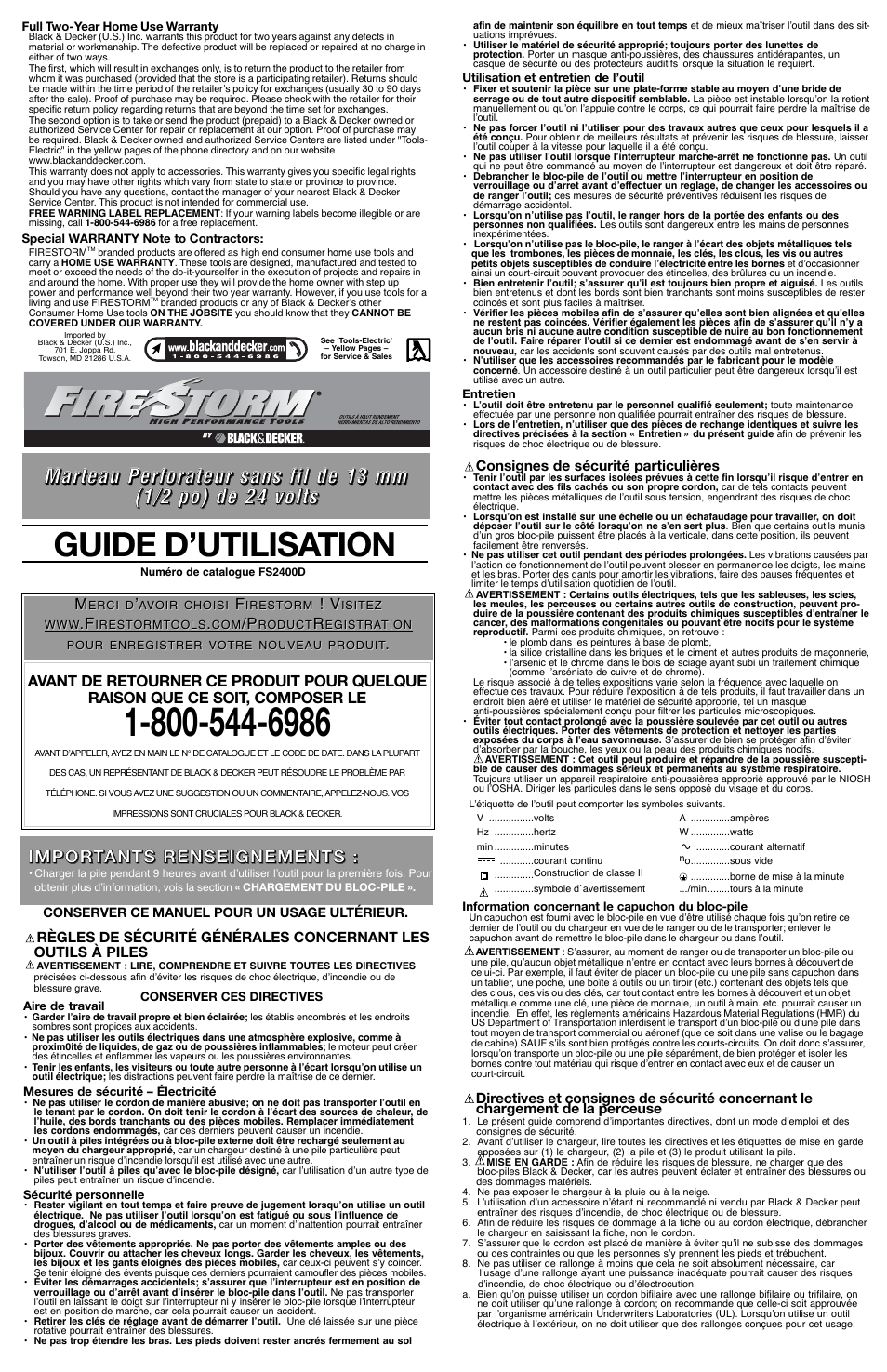 Guide d’utilisation | Black & Decker FS2400D User Manual | Page 3 / 7