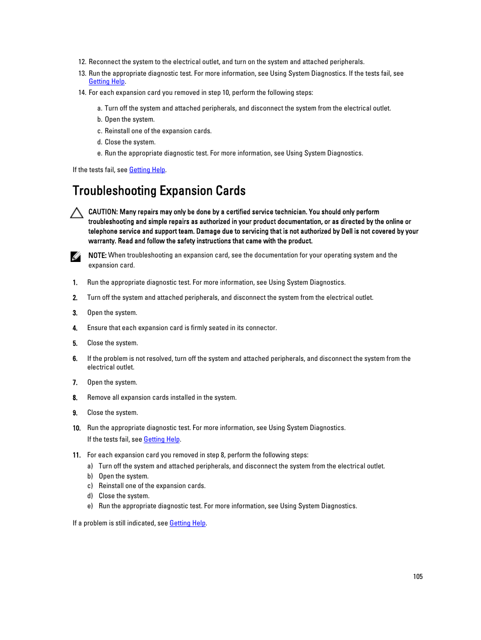 Troubleshooting expansion cards | Dell PowerVault NX3200 User Manual | Page 105 / 133