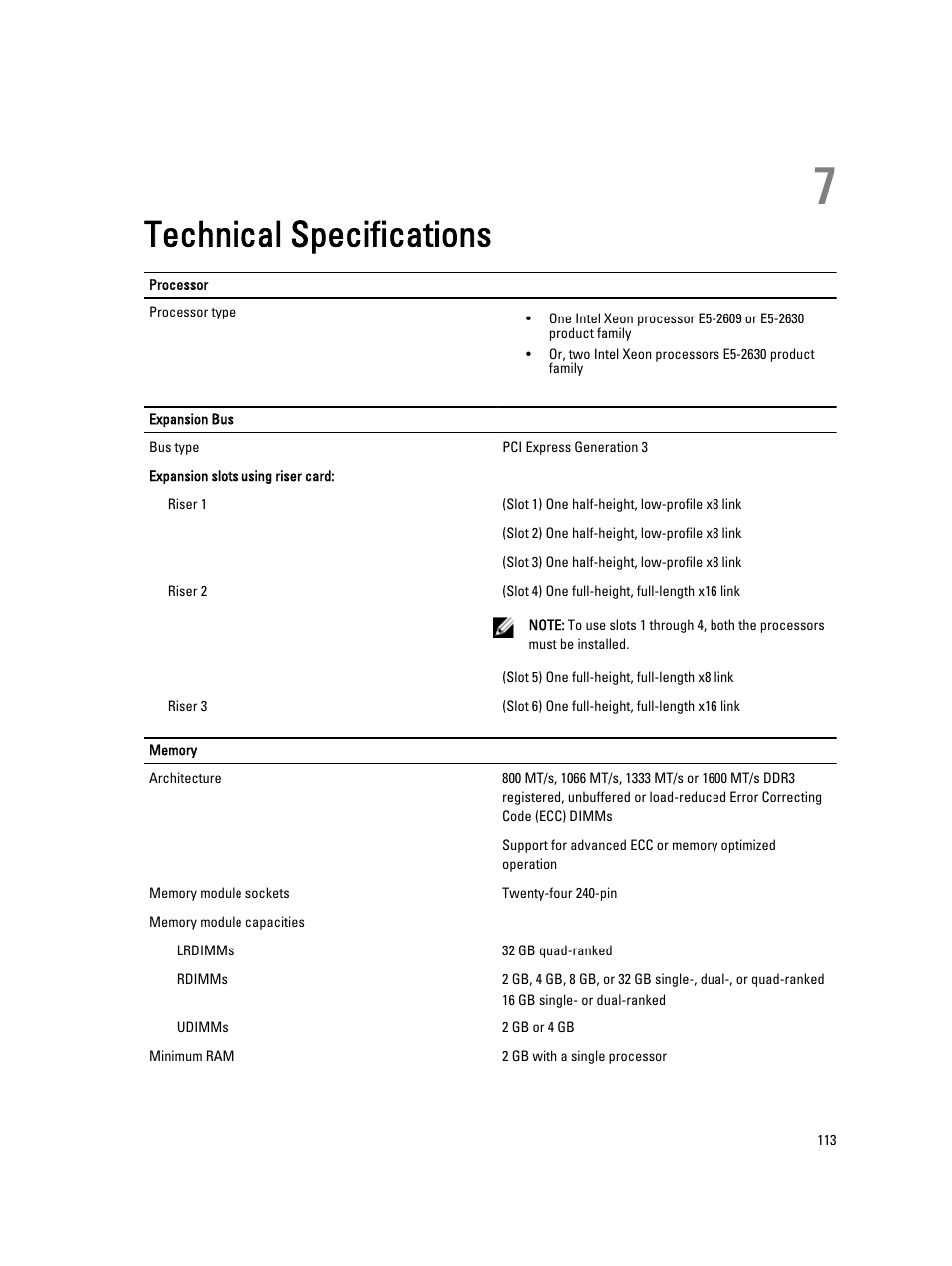 Technical specifications, 7 technical specifications | Dell PowerVault NX3200 User Manual | Page 113 / 133